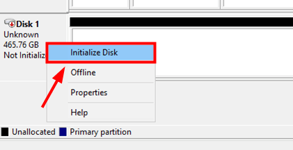 disk 1 unknown not initialized external hard drive